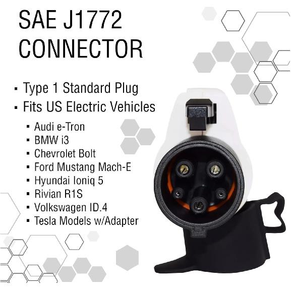 Адаптер для зарядки электромобиля 50A Штекер SAE J1772 Разъем переменного тока Тип 2 Штекерный разъем Типа 1 Зарядка без кабеля Насадка для зарядки электромобиля или