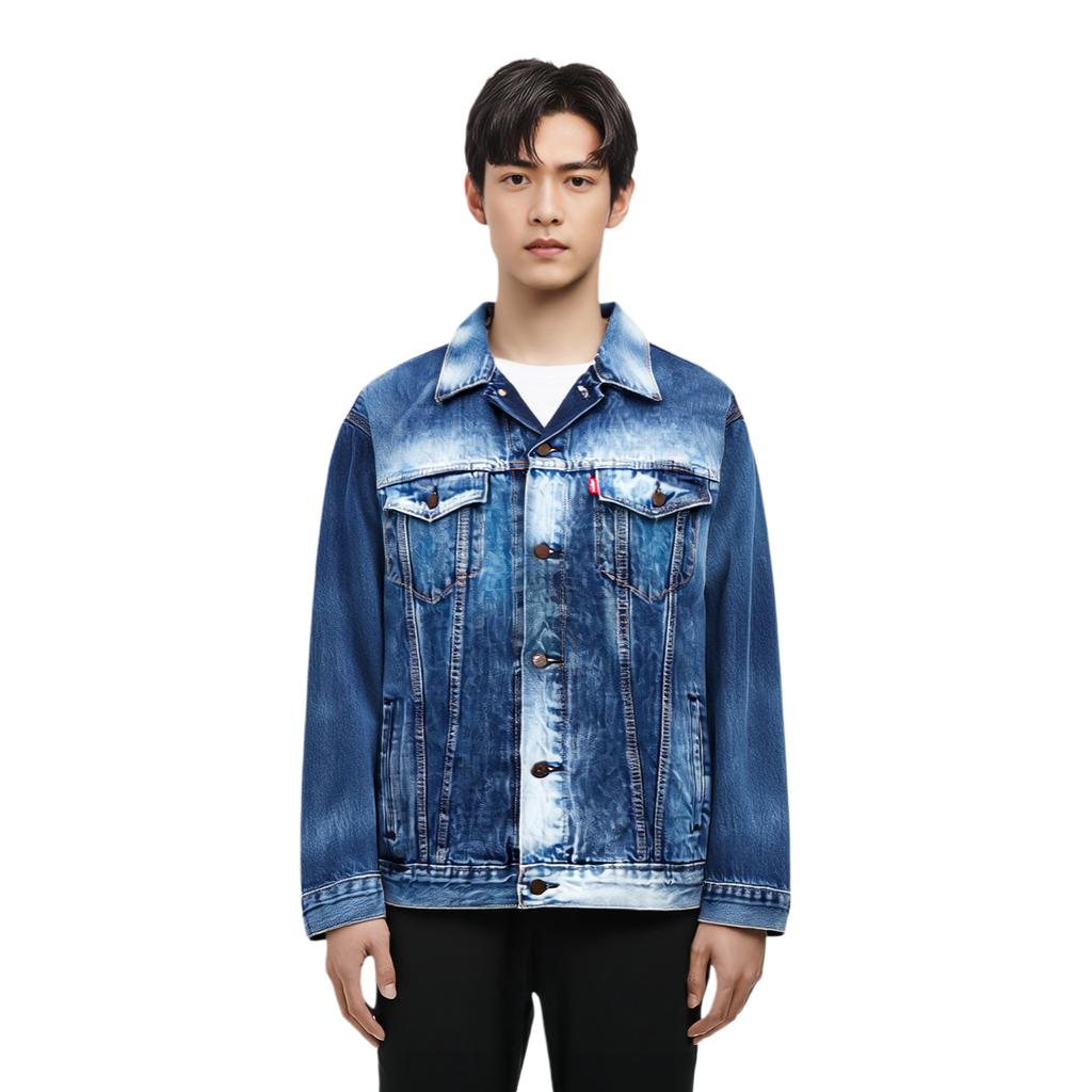 Levis Washed Denim Jacket With Single-Breasted Collar Men Jackets Blue A5782-0007