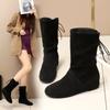 Plus Size Women's Flat Bottom Soft Fleece Short Boots Retro Style round Toe Cotton Lined Warm And Comfortable for Winter