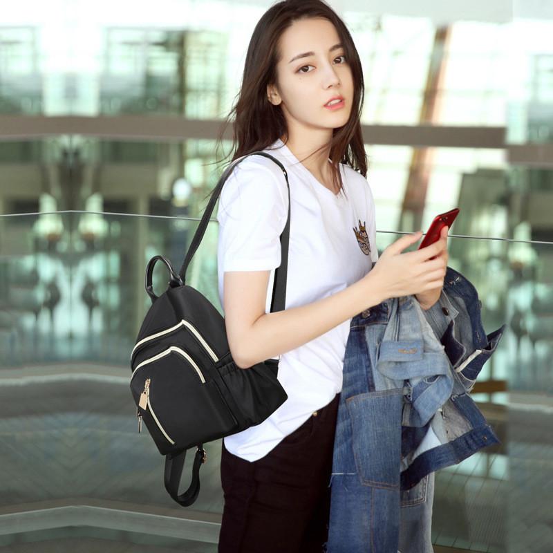 Stylish Women's Urban Chic Nylon Backpack Black Waterproof Lightweight Design