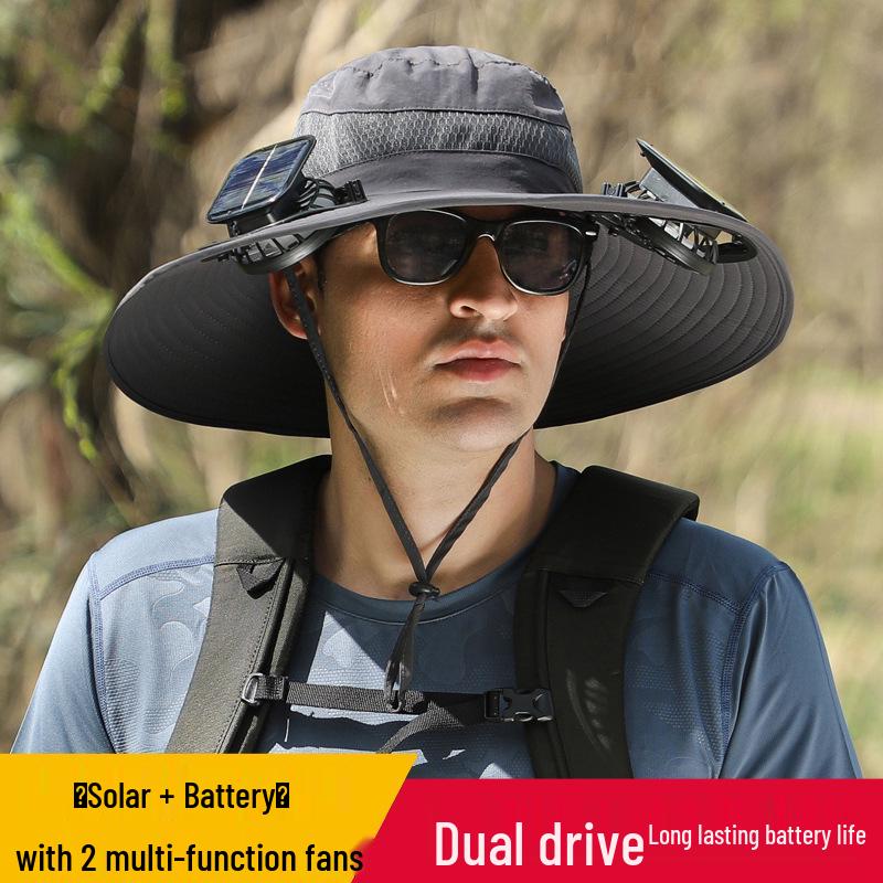 Men's Solar-Powered Quick-Dry Fishing Hat with Rechargeable Fan