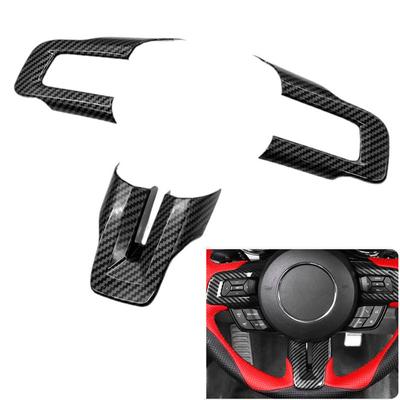 3Pcs/Set Carbon Fiber Style Car Interior Accessories Steering Wheel Cover Trim Fit for Ford Mustang 2015-2023