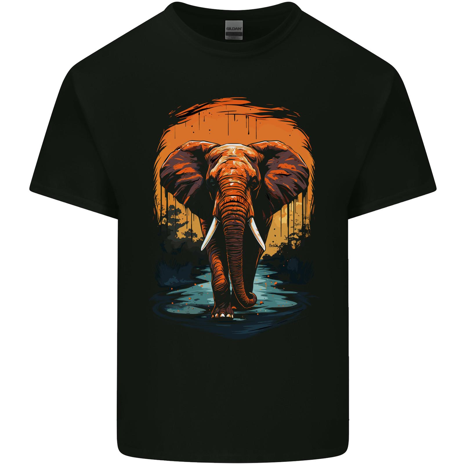 Elephant Sunset Mens Cotton T-Shirt Tee Top S разноцветный