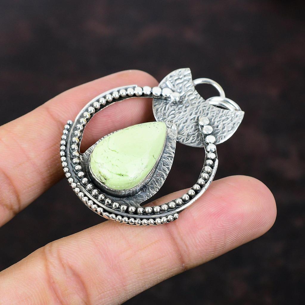 Lemon Chrysoprase Pendant Handmade Antique Jewelry 925 Sterling Silver Pendant Ethnic Jewelry Gemstone Pendant Gift For Women Unique Pendant
