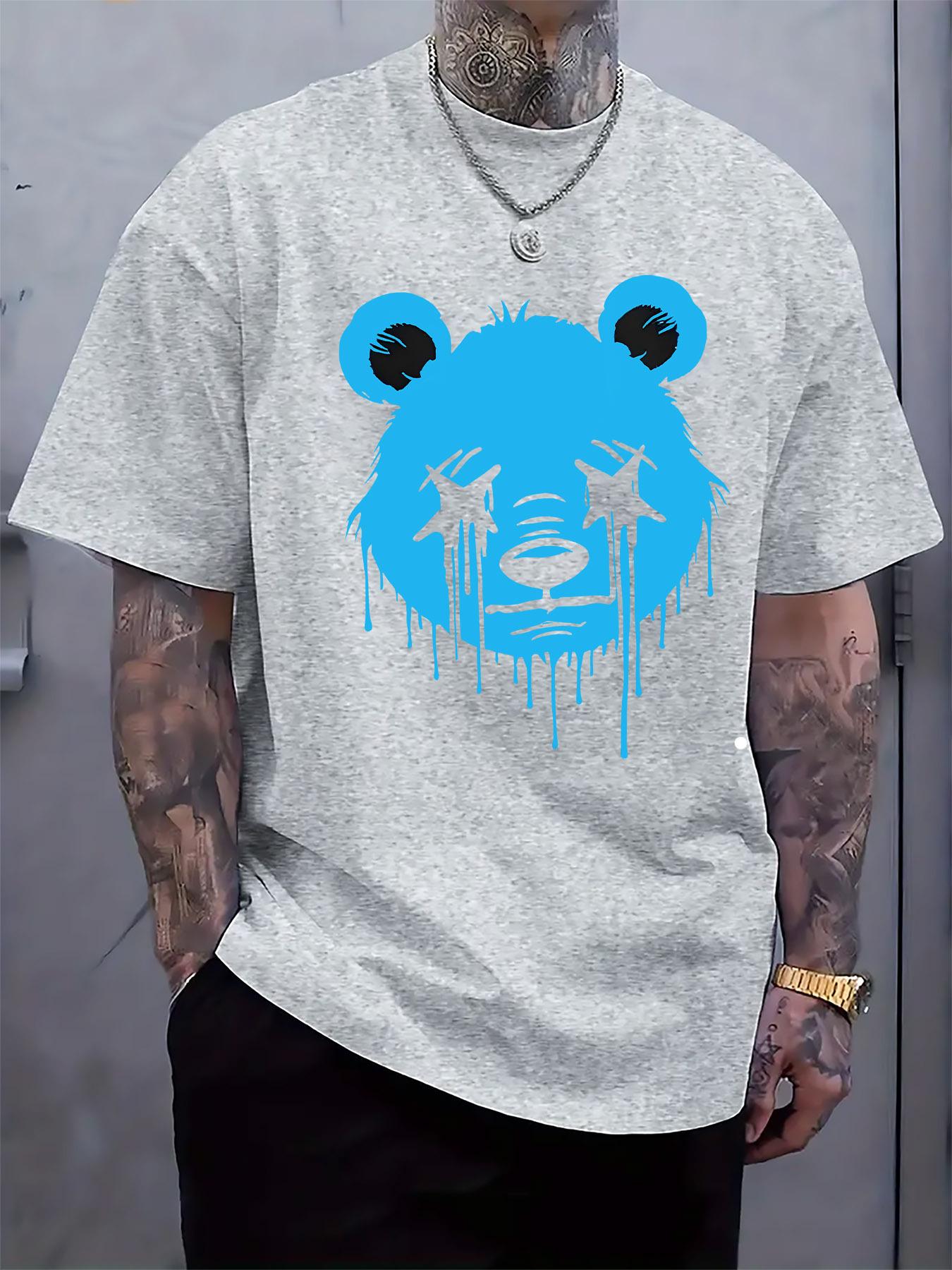 Casual Short Sleeve Tshirt with Melancholic Blue Bear Gra... XXL