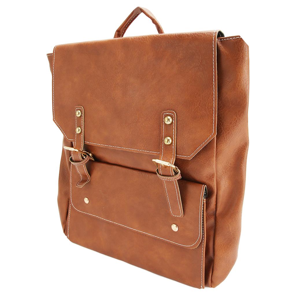 PU Leather Backpack Waterproof Large Capacity Stress Relief Soft Women Bookbag for Traveling Gym Light Brown Free Size