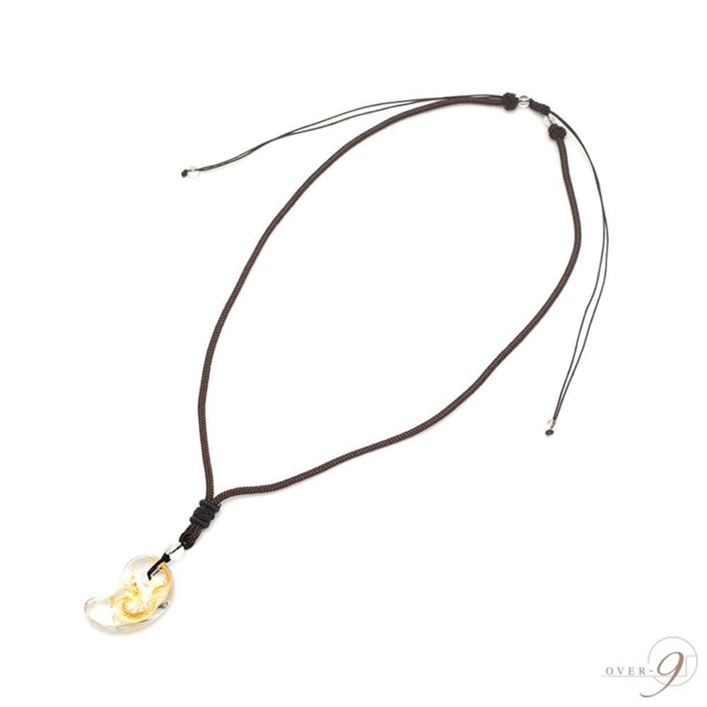 Crystal Necklace with Dragon God Design, Magatama, Gold Engraving, Power Stone, Amulet, 30mm
