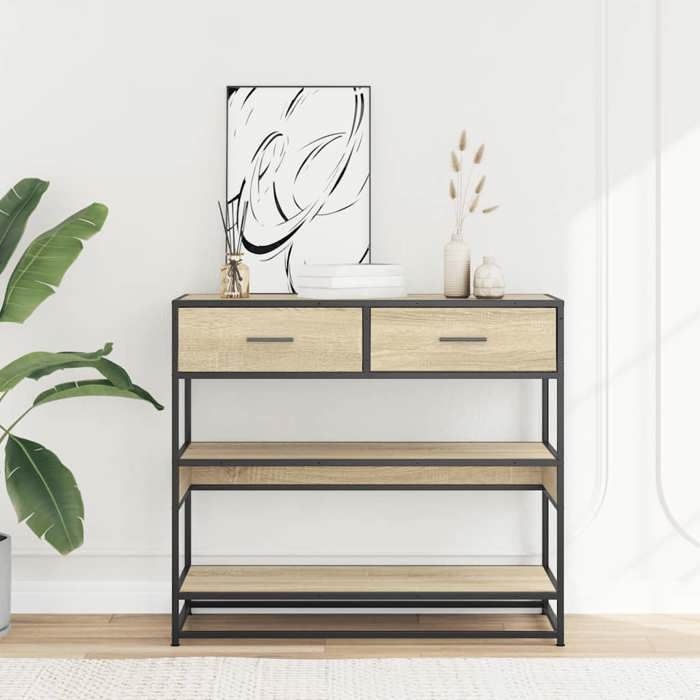 VidaXL Table console chêne sonoma 90x35x80 cm bois d'ingénierie, bout de canapé, table de couloir, derrière la table de 849180