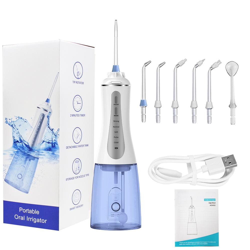 Portable Oral Irrigator Dental Flosser for Cleaning Teeth Water Thread Flosser 6 Nozzle Mouth Washing Machine 350ml
