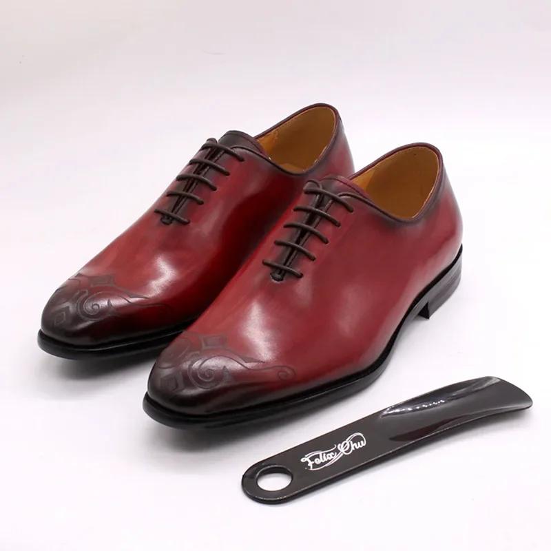 Fashion Classic Luxury Men's Oxford Shoes Whole Genuine Leather Hand-Painted Red Lace-Up Formal Dress Shoes for Wedding Party Occasions
