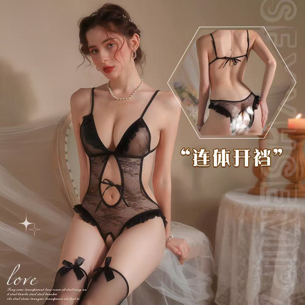 Sexy Suspender Lace Seduction Onesie Women's Hot Open Uniform Passion Pajamas