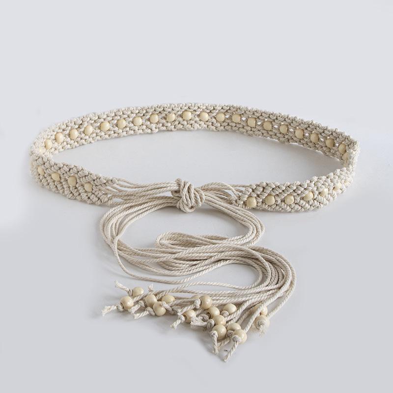 European & American Bohemian Style Cotton Rope Shell Waist Belt for Women