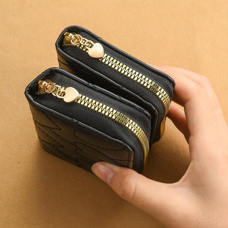 Slim PU Leather Card Holder Women Men Minimalist Ins Style Multi-Slot Wallet With Zipper Anti-Magnetic Protection