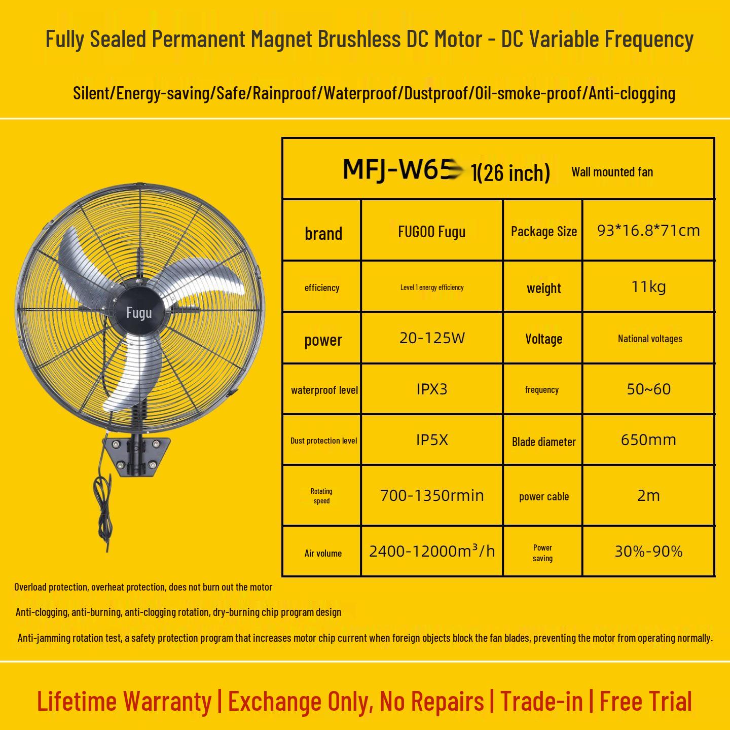 FUGOO Fugu Efficient DC Variable Frequency Floor Fan with Fully Sealed Brushless Motor Denmark Plug