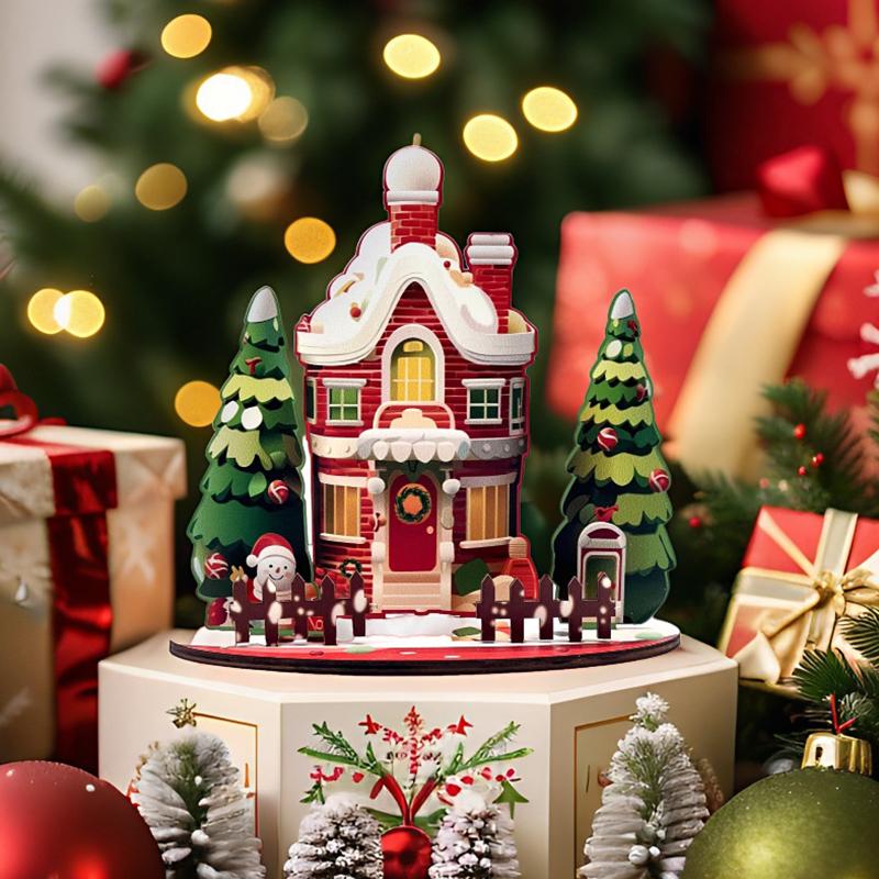 DIY Wooden Assembled Christmas Cartoon House Ornament Painted Decoration Children's New Year Gift