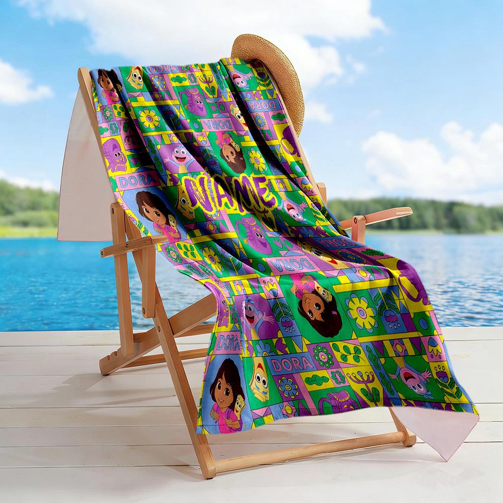 Dora's Colorful Friends Personalized Text Beach Towel Soft Durable Quick-Dry
