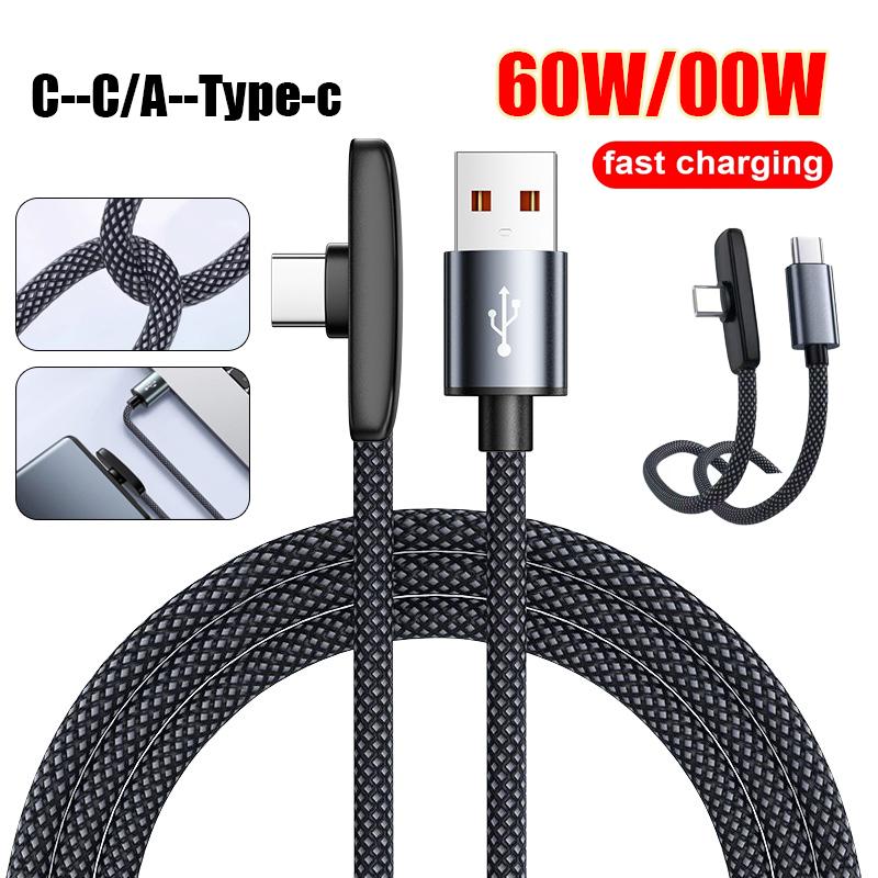 90 Degree Usb Type C Cable 60/100W Quick Charging Data Transfer Cables Portable Right Angle Usb-C Wire Type Fast Charging Cable