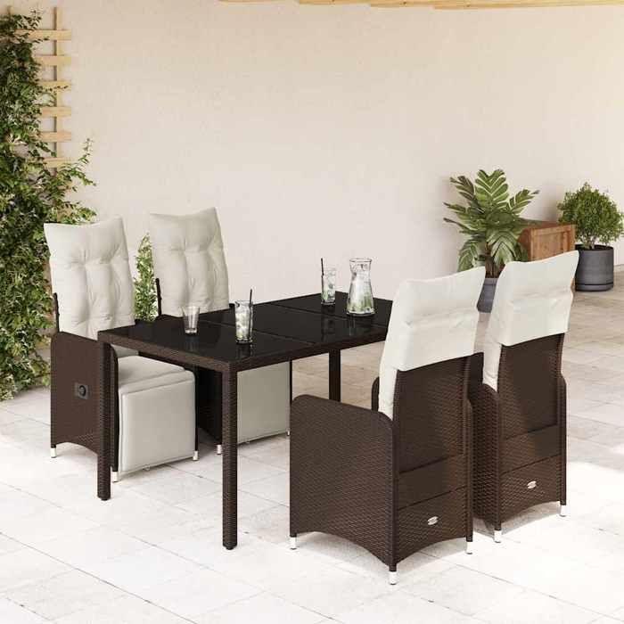 VidaXL Ensemble de bistro de jardin 5 pcs coussins marron poly rotin 3277189