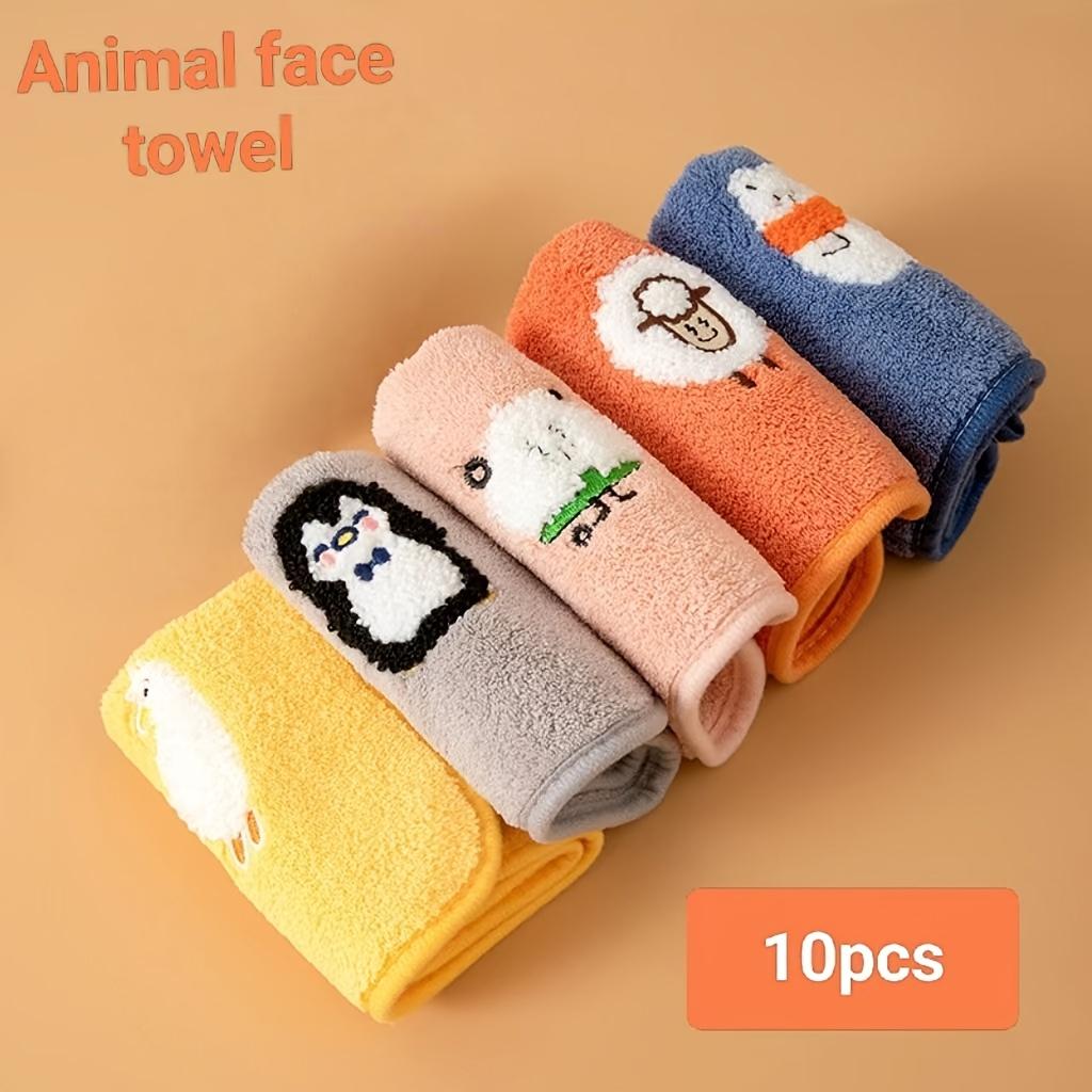 

10 шт. Мягкие мультяшные полотенца для лица с вышивкой в виде мордочек животных, Супервпитывающие полотенца для рук и лица, Подходят для ванной комнаты, кухни, гостиной, Милые узоры с животными