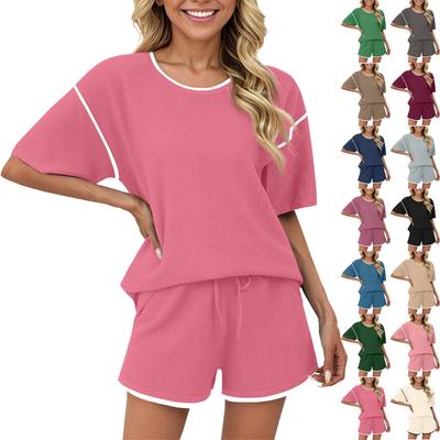Dam Casual 2-delat Matchande Pyjamas Set med Kortärmad Topp och Shorts
