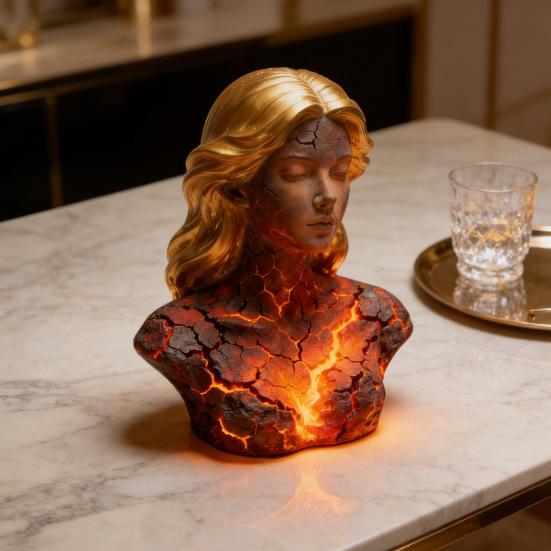 Blazing Maiden Figurine Flame Girl Bust Statue Resin Sculpture Home Office Desktop Artistic Decoration Ornament