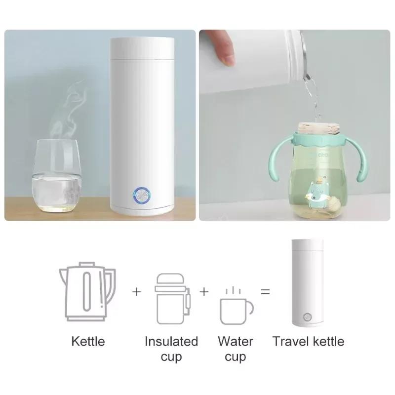 Travel Electric Kettle 475ml Stainless Steel Vacuum Insulated Cup Auto Off Electric Kettle Water Boiler Bottle for Tea Coffee