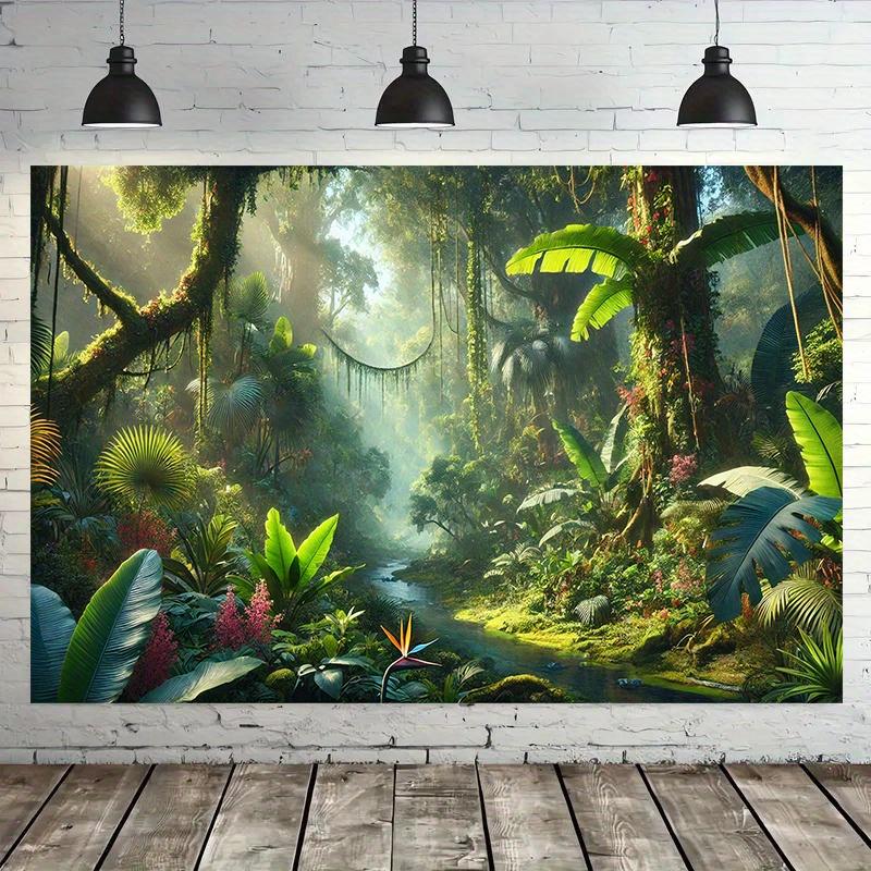 1 Piece of Tropical Jungle Background Wall Hanging Cloth, Room and Studio Props - Multi-purpose Home Decoration Banner