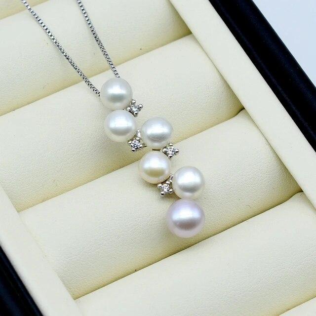 Ladies Pendant Necklace Natural Freshwater Pearl Silver Pendant Multiple Pearl Pendant Silver Necklace Bridal Wedding Necklace