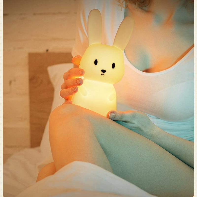 Cute LED Night Light Silicone Rabbit Touch Sensor Lamp Animal Light Bedroom Decor Gift for Kid Baby Child Table Lamp Home