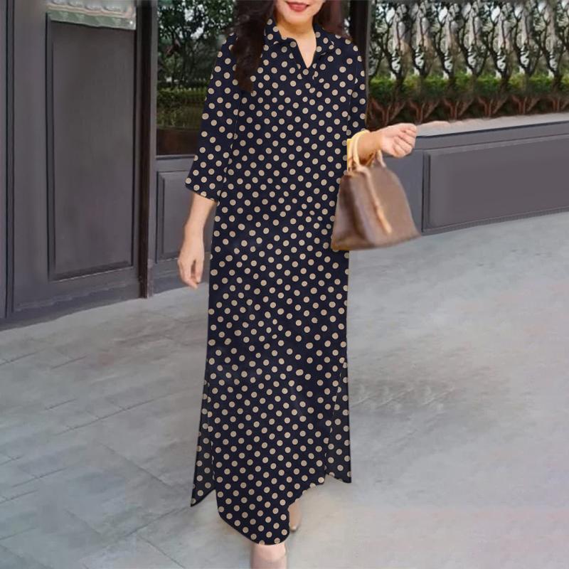 

ZANZEA Женское повседневное платье с отложным воротником и рукавами 3/4 в горошек M