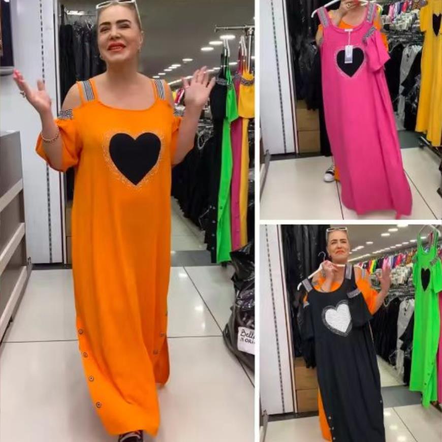Xqwewanticedd Women's Orange Summer New European And American Casual Fashion Positioning Digital Printing Loose Dress Cm