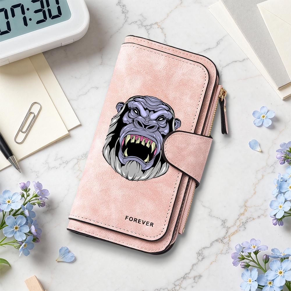 Angry Gorilla Printed Long Wallet Fashion Purse Forever Card Holder Casual Daily Multi Slot Pocket