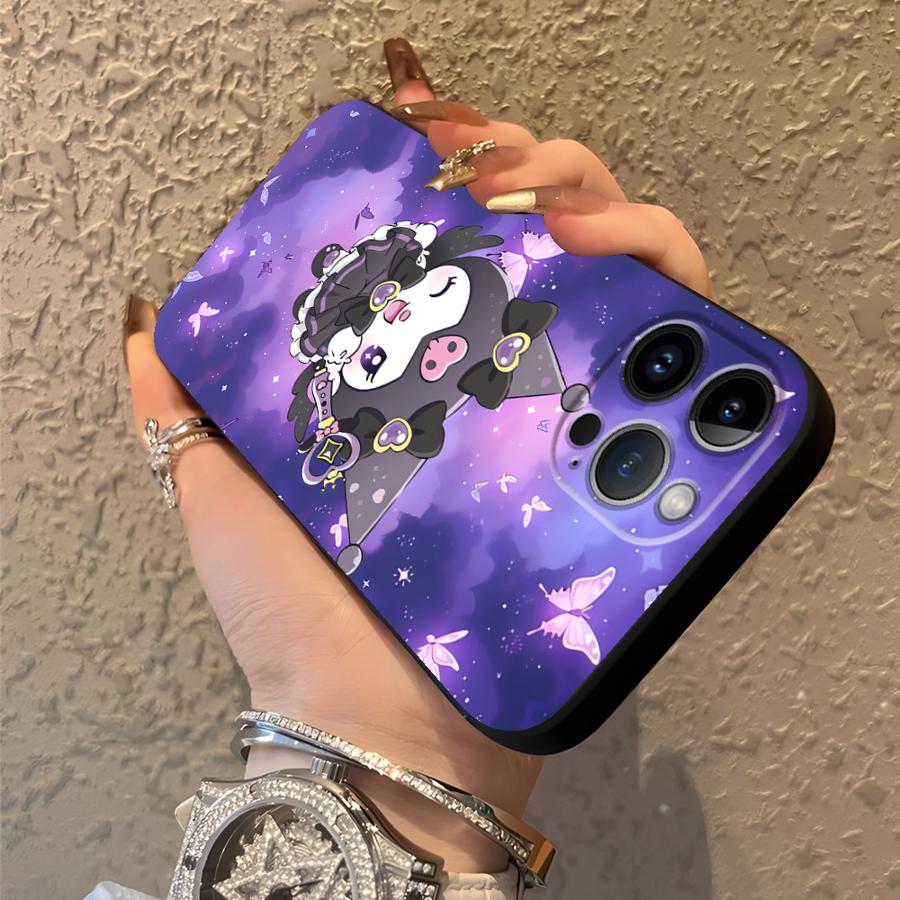 Cute Sanrio Kuromi Case for iPhone XR 17Air 7 8 13 12 11 17 Pro Max 15 16 14 Plus XS Max Black Soft Phone Cover