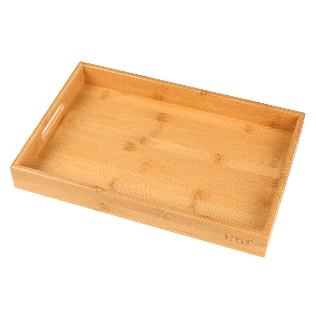 HTB Bambusbrett, Firkantet, med Håndtak, Vaskbart, Lunsjbrett, Stilig, Japansk Stil, Te, Kafé, Naturlig, Kommersiell Bruk, 40 x 26 cm, HTB-BT1