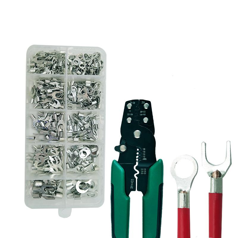320pcs Cold Pressing Bare Terminal + Clip Set 10 In 1 Multi-function Crimping Pliers Ot/Ut Fork Round Bare End Wiring Terminals