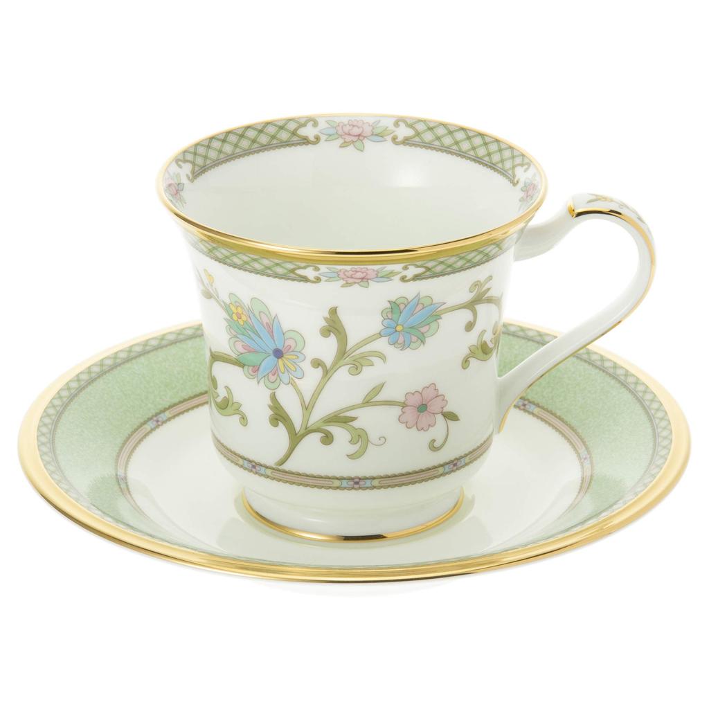 Noritake American Cup Saucer 220cc Yoshino 2 Customers Green Bone China & (Pair Set) Y6704/9983