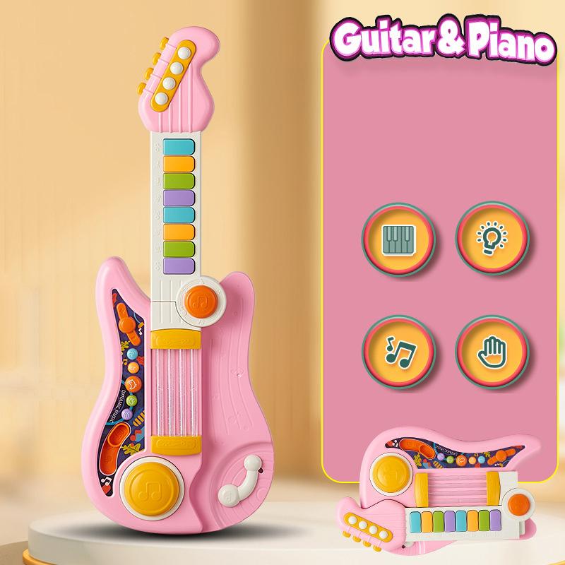 Kids Guitar Toy 2 In 1 Folding Musical Instrument Piano Brain-Training Educational Toys Birthday Gift for Girl Boy