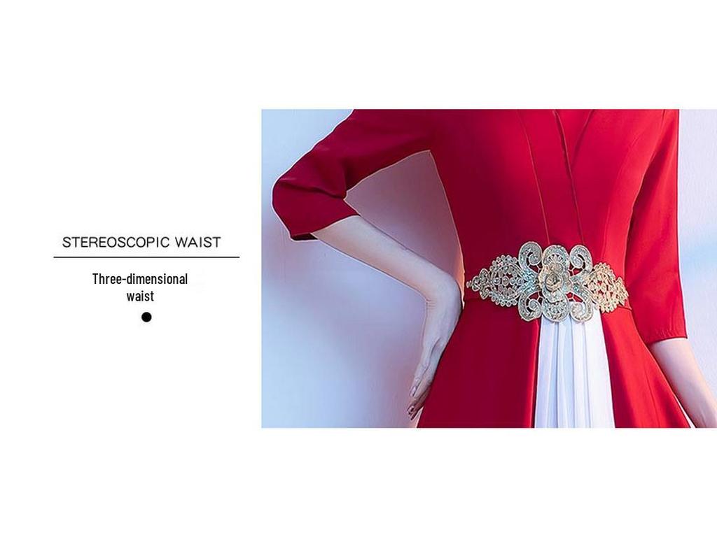 Women's Long Red Choir Performance Dress for Stage, Hosting, and Poetry Recitation Competitions - New Style Atmospheric Costume