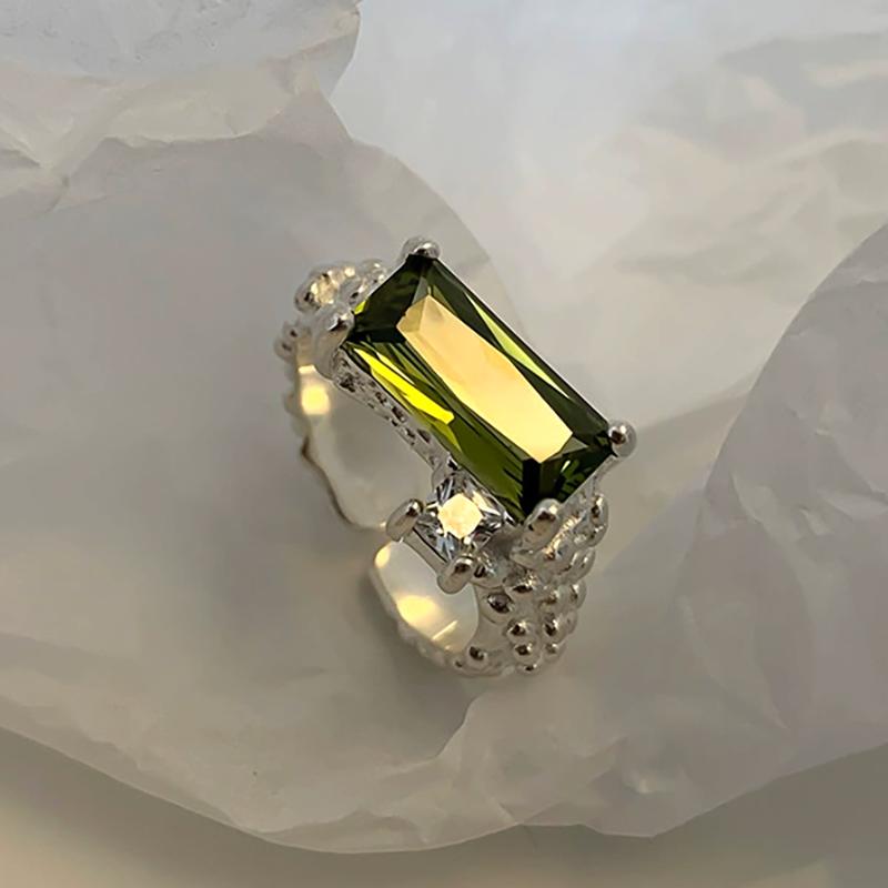 925 Sterling Silve Green Crystal Geometry Ring Square Retro Sweet Jewelry Birthday Gift Dropshipping