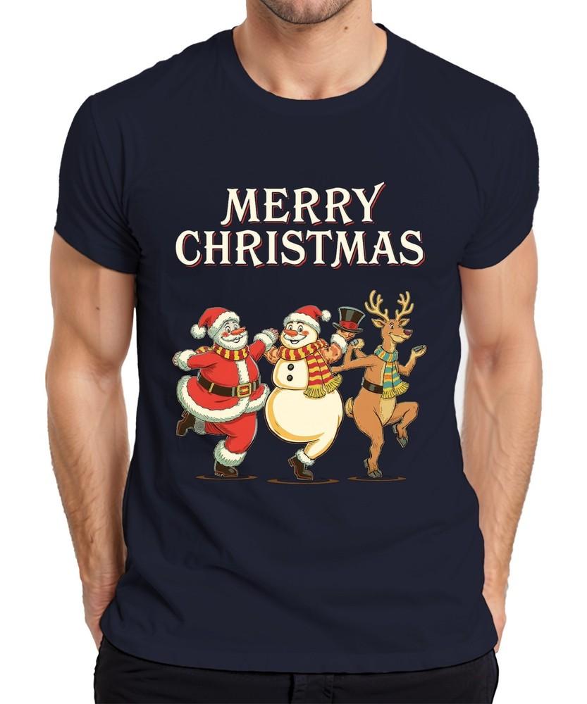 Merry Christmas Santa Claus Snowunisex Reindeer Dancing Vintage Unisexs Tshirt