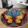 1pc Butterfly StainedGlass Office Round Area Rug, Indoor Mat Suitable ForOffice, Under Office Chairs Bedroom Living Room Home Decor, Room Decot022