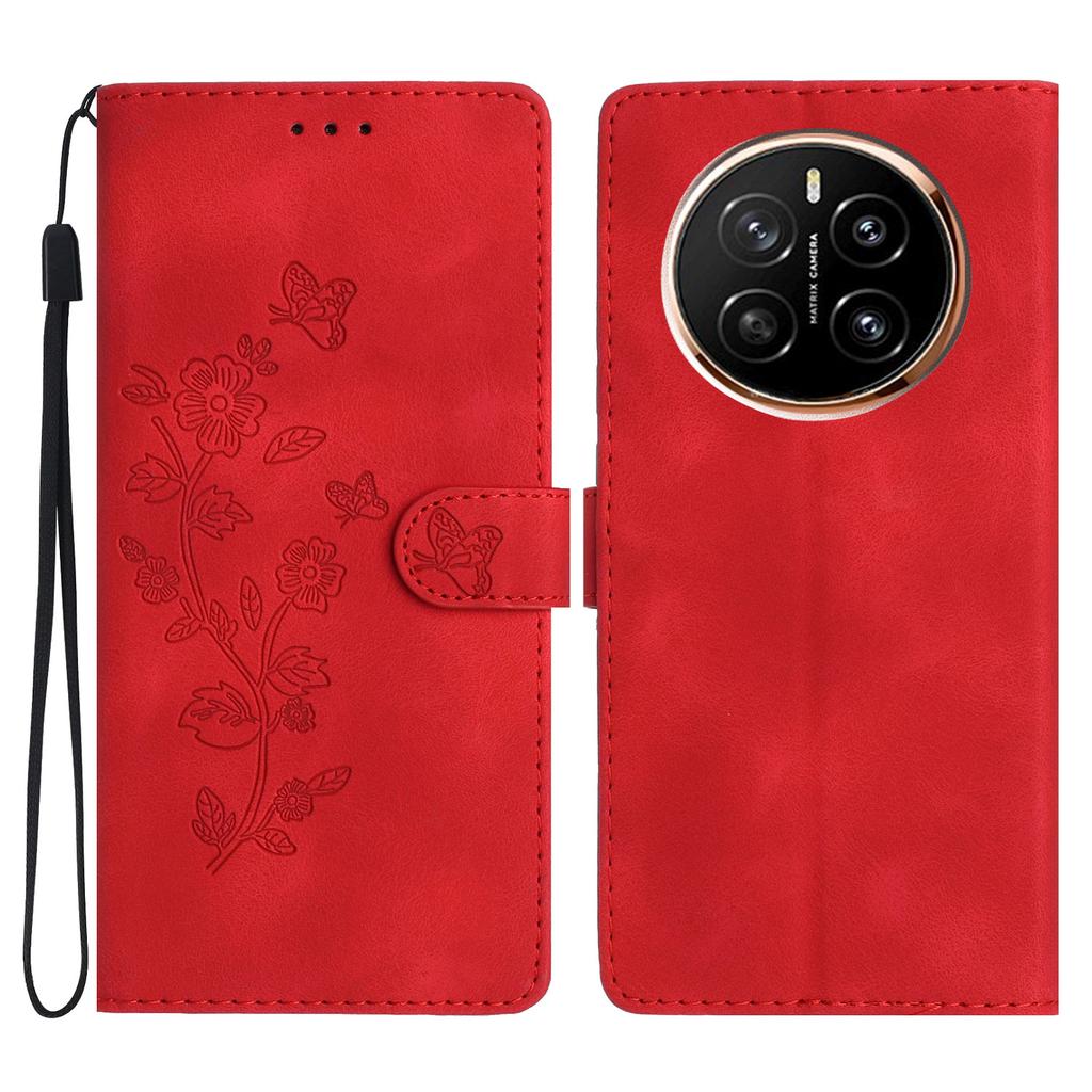 For Honor Magic7 Pro 5G Case Leather Imprinted Flower Phone Cover Wallet with Wrist Strap