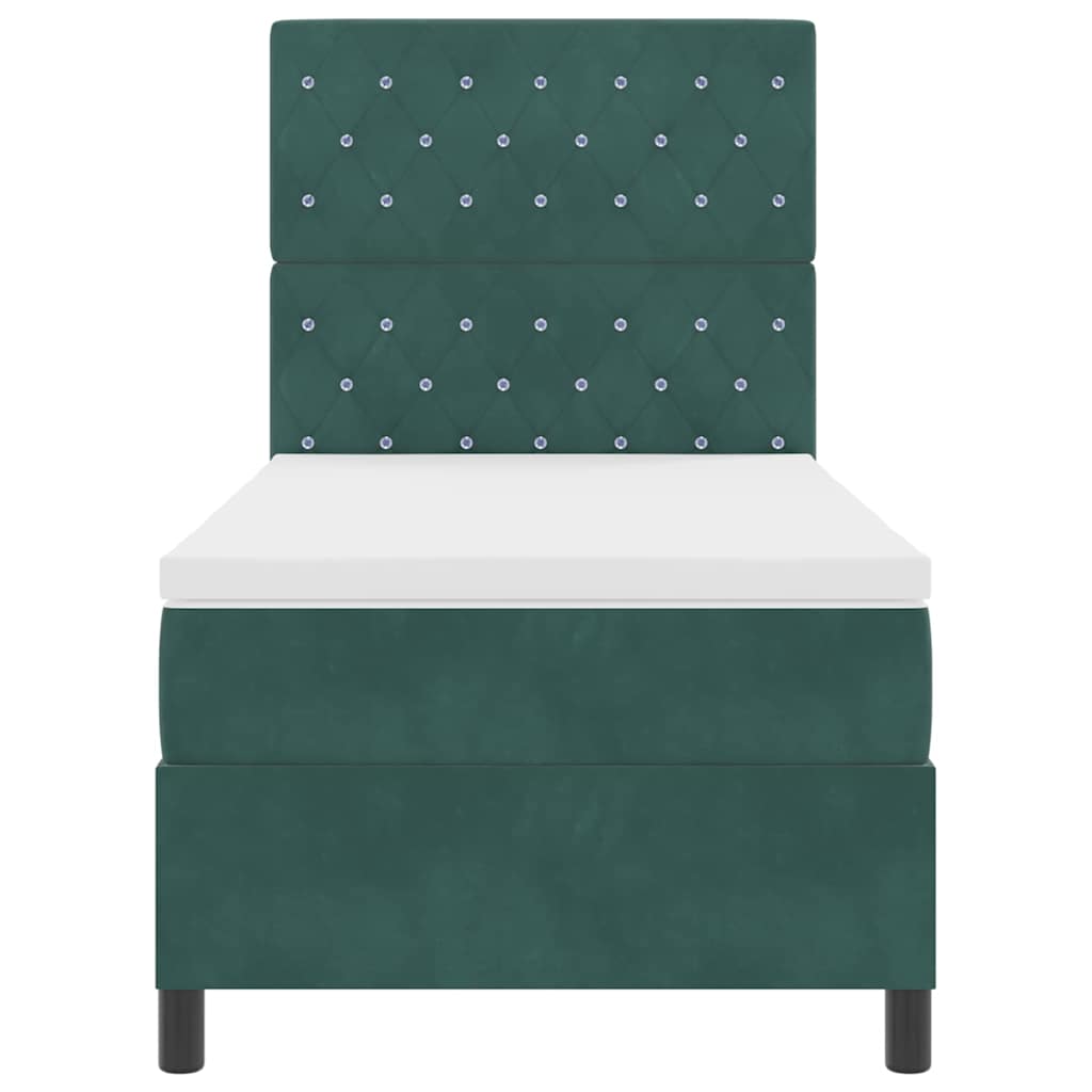 Box Spring Bed with Mattress Dark Green 90 X 190 Cm Velvet