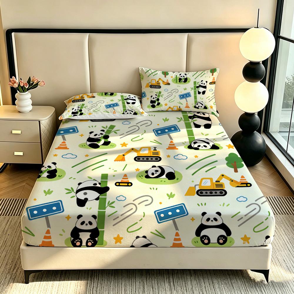 3pcs Cartoon Panda Printed Chipless Bed Sheet Set In Multiple Sizes, Soft Bed Cover, Bedroom Bedding Decoration, Gift Bedding