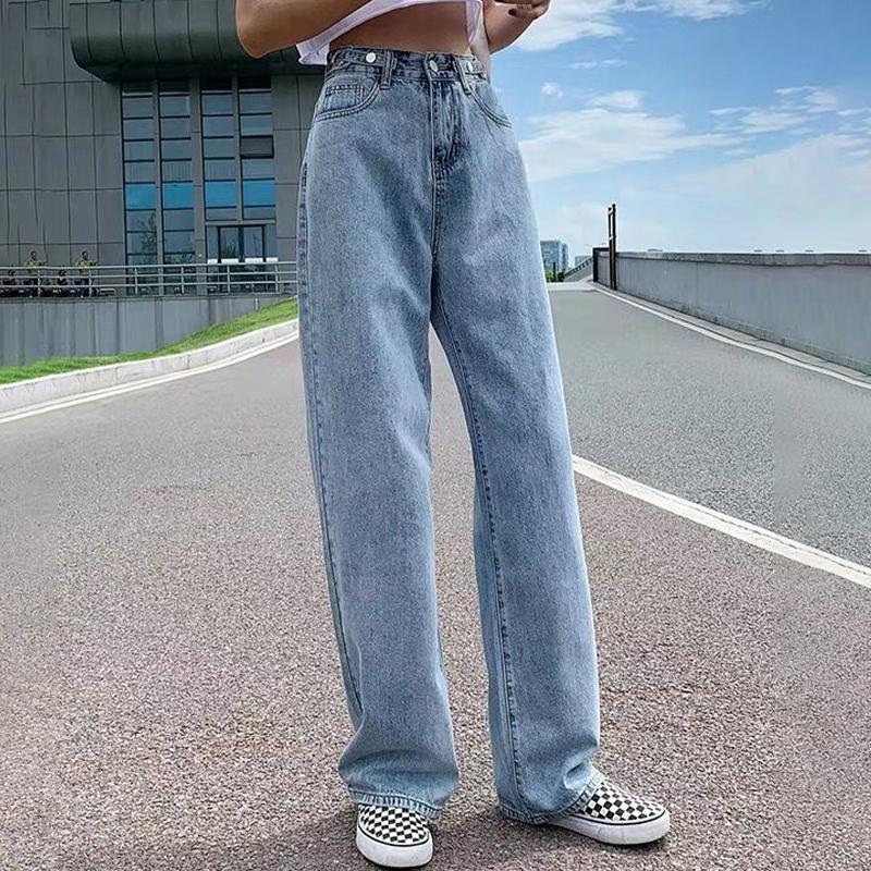 Mom Jeans Straight Pants Washed Loose High Waist Plus Size Women Casual Boyfriends Cowboy Vintage Wide Leg Trousers