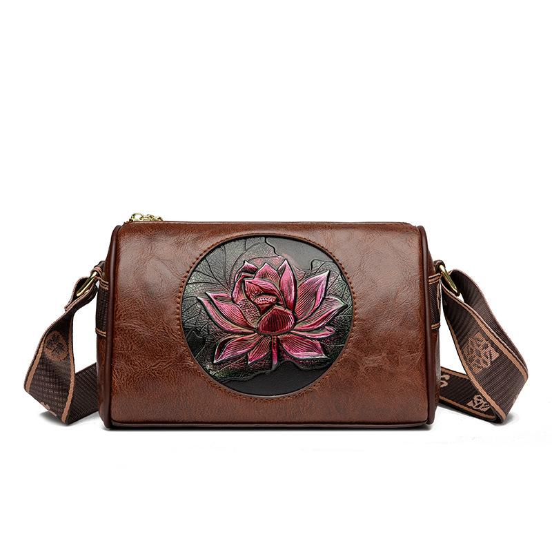 

Versatile Crossbody Bag: Elegant National Style with Lotus Design for Women
