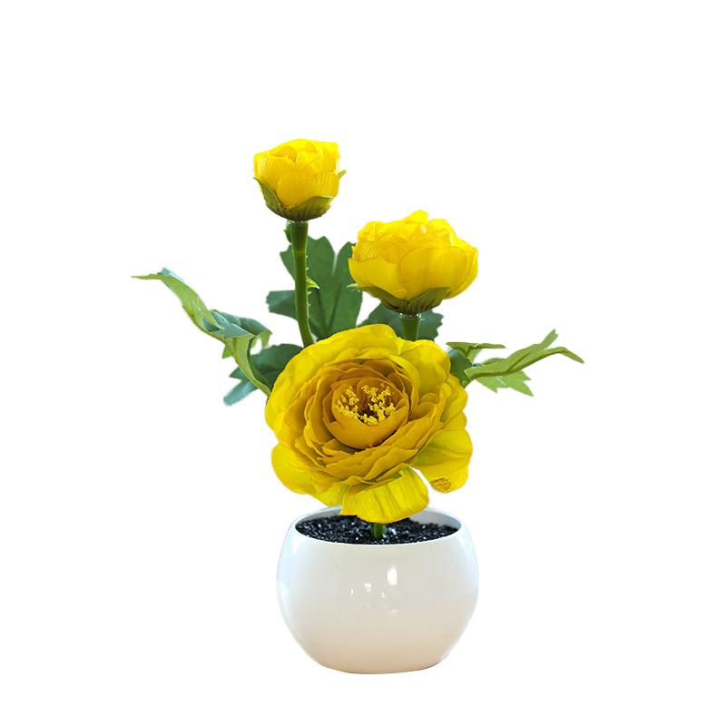 1 STK Hjem Hage Dekor Te Rose 3 Hoder Bord Ornament Falske Blomster Kunstig Blomst Mini Bonsai