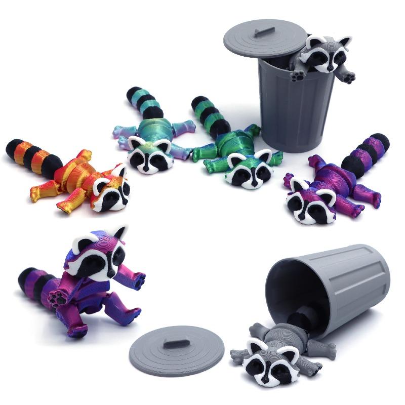 3D Printed Articulated Raccoon Animal Toys Multi-Jointed Movable Fidget Toy Landscape Desktop Decorations Home Model Kids Gifts