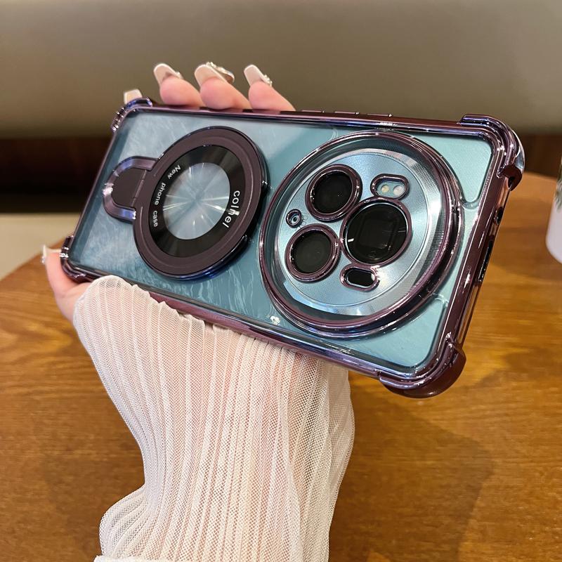 

For Honor Magic 6 7 Pro 7 6 5 Lite Case Luxury Ring Holder Camera Lens Films Plating Airbag Soft Silicone Shockproof Back Cover Honor Magic5 Lite фиолетовый