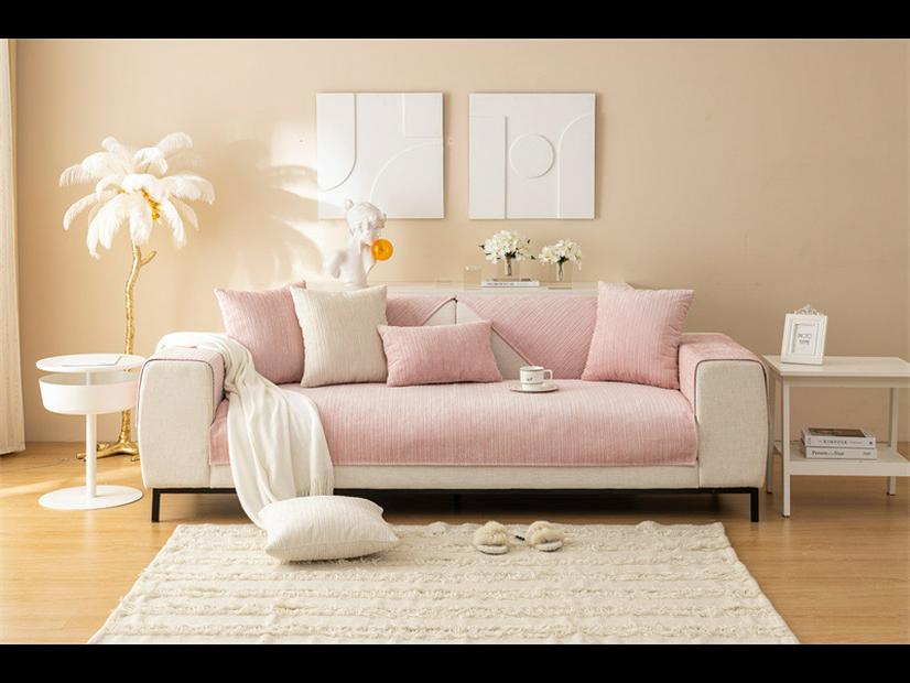 Modern Winter Corduroy Striped Plush Sofa Cushion - Non-Slip Solid Color